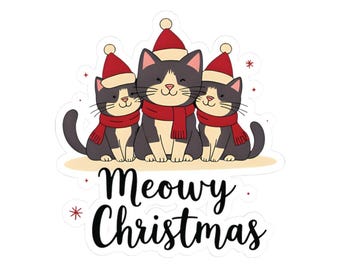Meowy Christmas Cat Stickers, Cute Holiday Decor, Pet Lover Gifts, Christmas Stickers, Laptop Decals, Fun Winter Accessories