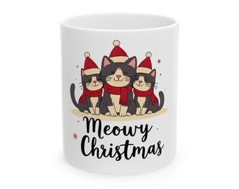Cozy Cat Holiday Mug, Meowy Christmas Coffee Cup, Cat Lover Gift, Festive Drinkware, Winter Decor