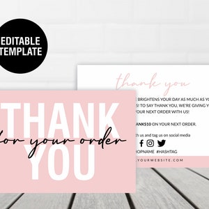 Small Business Thank You Card Template, Blush Thank You Package Insert, Modern Business Thank You, Thank You For Your Purchase, editable
