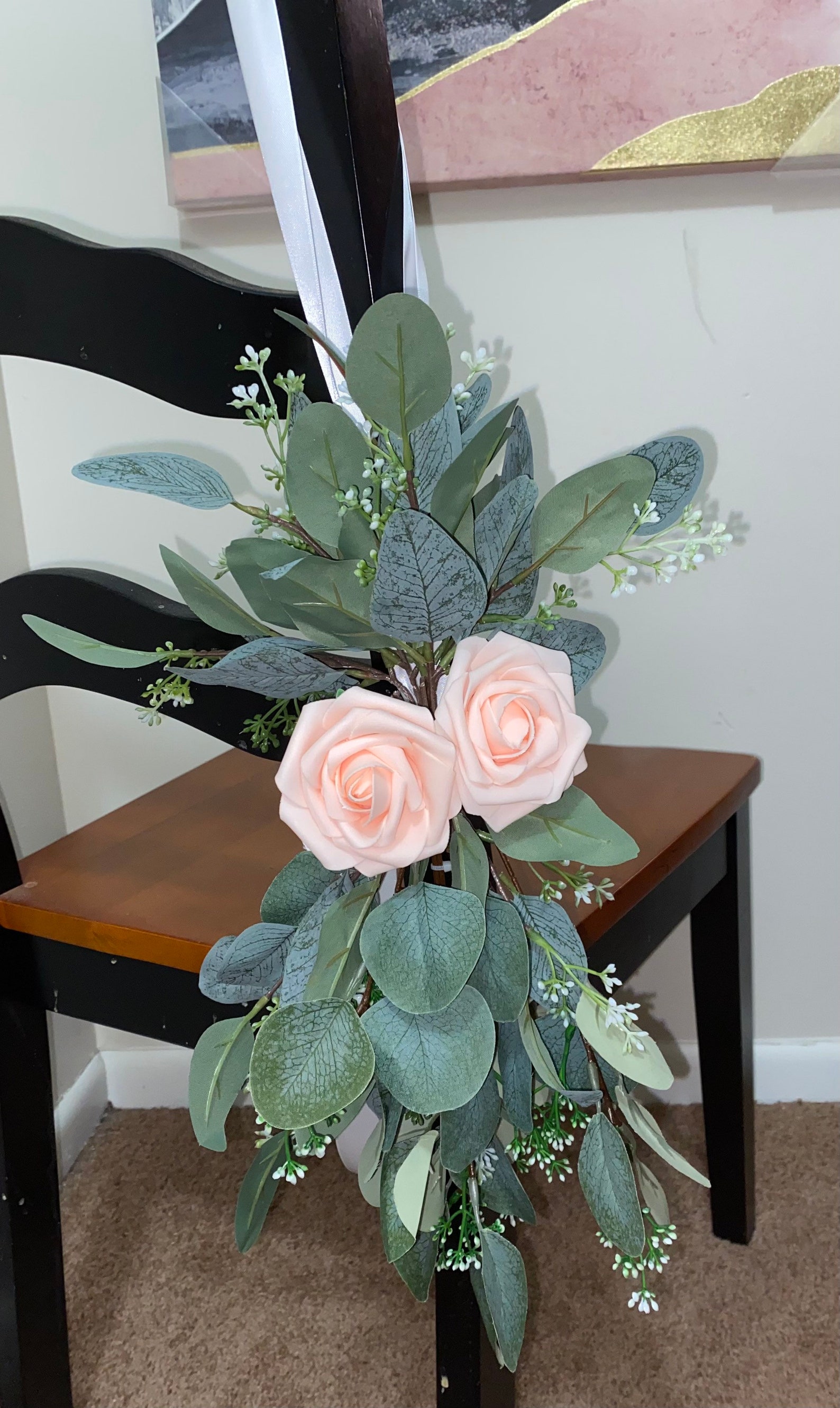 Eucalyptus and Rose Wedding Pew Marker Etsy