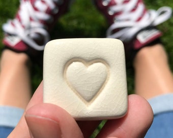 Love Stones, Wedding Favors, Off-white, Small Batch, Love Gift, Heart Stamped, Ceramic, Valentine's Day, Anniversary, Small Gift, Keepsake