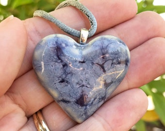Feeling Heart Necklace, Ceramic Heart Necklace, Periwinkle Heart Necklace, Heart Gift, Gift for a Friend, Grief Gift, Love Gift, Blue Purple