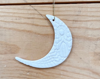 Crescent Moon Ornament, Moon, Christmas Ornament, Ceramic Moon, Ceramic Ornament, Simple Moon