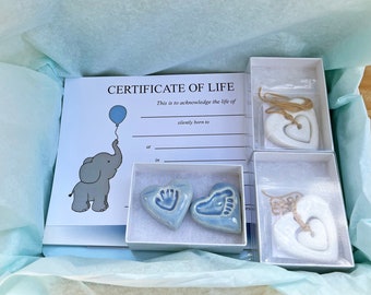 Infant Loss Gift Box, Memory Box, Stillborn, Grief Book, Memory Album, Heart Prints, Certificate of Life, Grieving Mother, Baby Boy, Blue