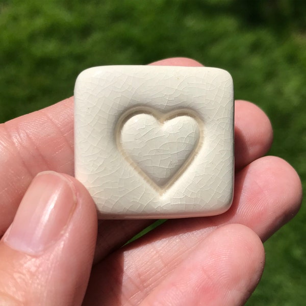 Love Stones, Memorial Gifts, Off-white, Small Batch, Pocket Stone, Worry Stone, Sympathy, Grief, Loss of a Loved One, Heart Stamped, Ceramic