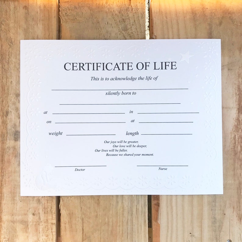 Certificate of Life Stillborn Remembering Your Baby Infant Etsy