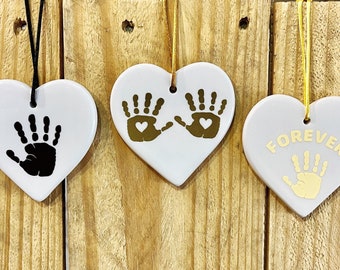 Handprint ornament, memorial ornament, gift for bereaved parent, miscarriage, stillborn, infant loss, handprints on our heart, holiday gift