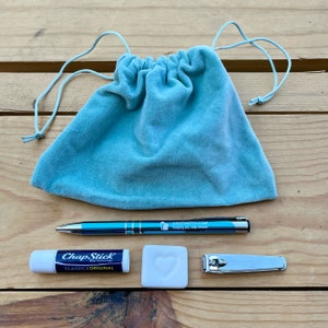 Drawstring Bag, Light Blue Velveteen, Small Bag, Pouch, Lightweight