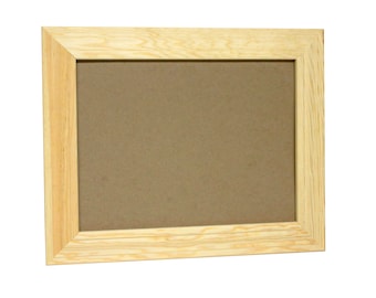 May include: A natural wood picture frame with a light brown finish. The frame has a simple design with a smooth surface.
