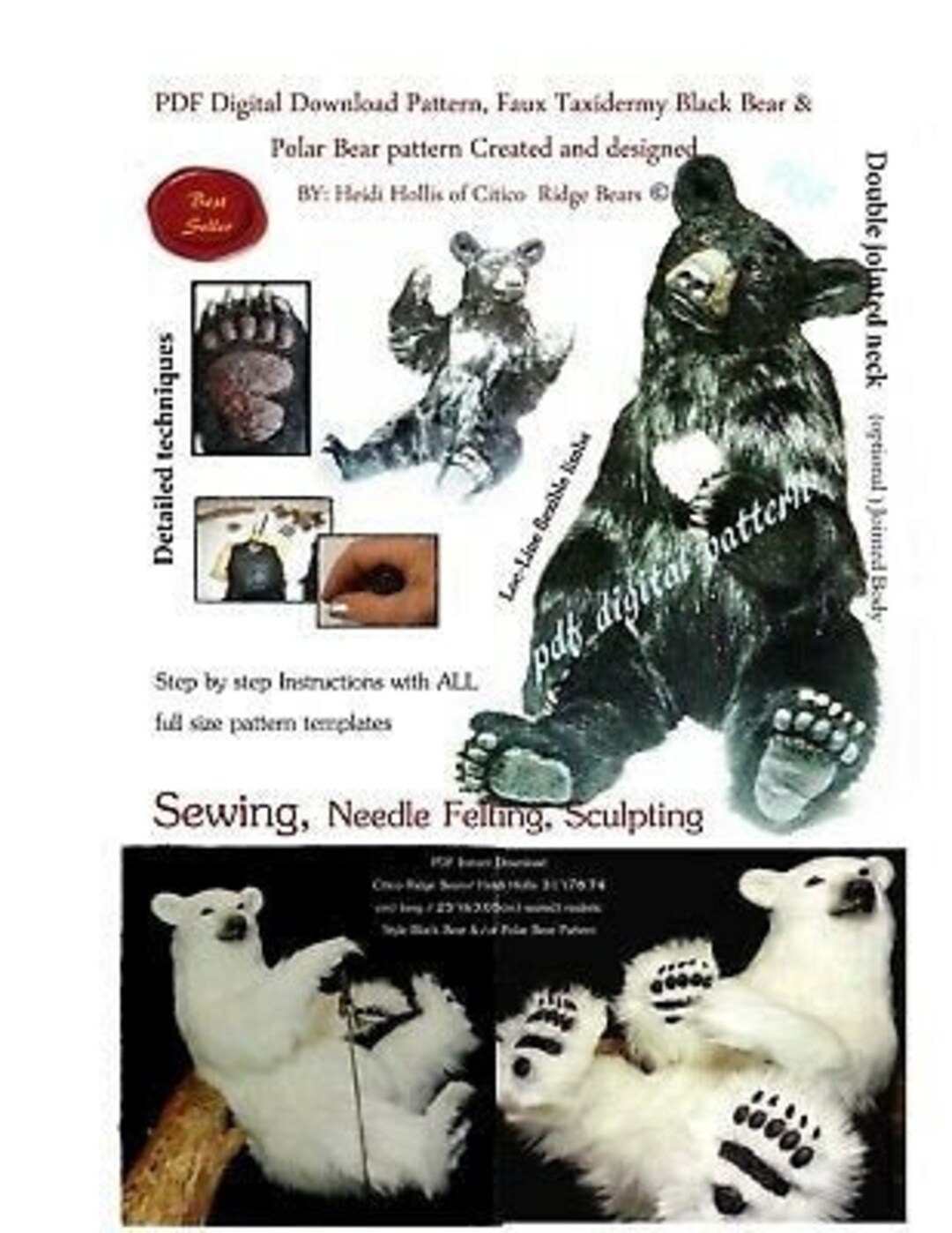 Teddy Bear Digital Sewing Craft PATTERN Realistic PDF INSTANT Mohair or ...