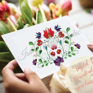 Broderie numérique traditionnelle hongroise, coeur floral, t-shirt de mariée, cadeau de fête des mères, carte de vœux, matyo traditionnel folklorique de la ferme