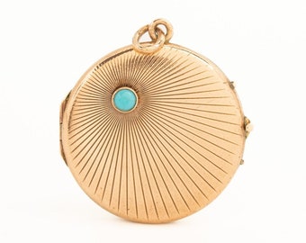 Antique Art Deco Sunburst Locket With A Turquoise