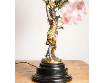 Art Nouveau Spelter Figural Woman Table Lamp
