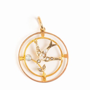 Victorian 9ct Gold Aquamarine & Seed Pearl Swallow Pendant