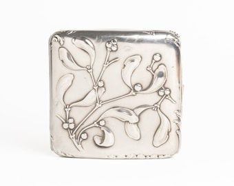 Art Nouveau Solid Silver Mistletoe Cigarette Case
