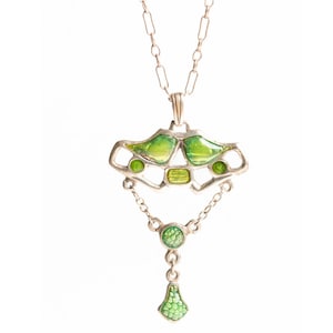 Art Nouveau Silver and Green Enamel Necklace