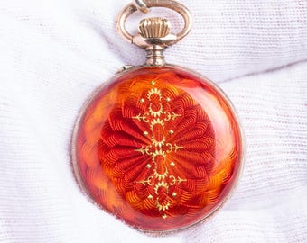 Antique Swiss 800 Silver Guilloche Enamel Pocket Watch 
