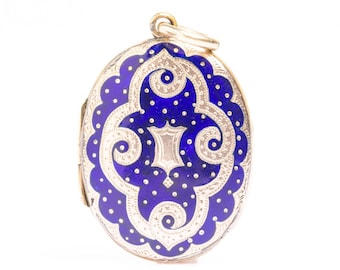 Antique Victorian Blue Enamel Rolled Gold Locket