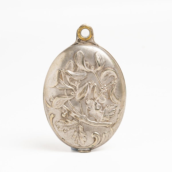 Art Nouveau French Mistletoe Silver Mirror Pendant