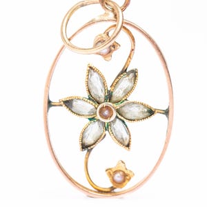 Antique Art Nouveau 9ct Gold Floral Pearl Pendant