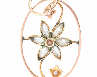 Vintage 9ct Gold Art Nouveau Pearl Pendant - Floral Design