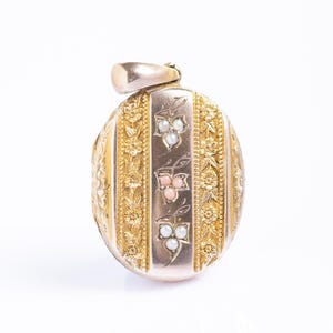Antique Victorian 9ct Gold and Silver Gilt Coral and Pearl Locket