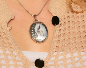 Victorian Art Nouveau Sterling Silver Bird Locket Jewelry