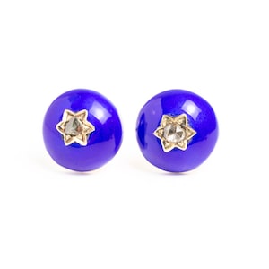 Antique Victorian 14ct Gold Diamond And Enamel Stud Earrings