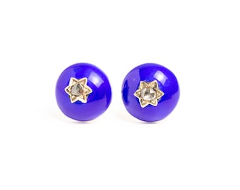 Antique Victorian 14ct Gold Diamond And Enamel Stud Earrings