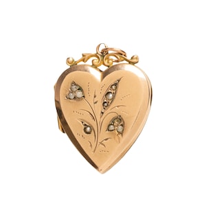 Edwardian 9ct Gold Heart Locket: Lily of the Valley Antique Photo Pendant