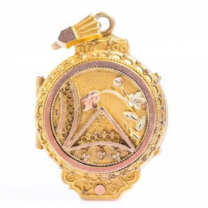 Antique Victorian Etruscan Revival 9ct Rose Gold and Mixed Metal Locket