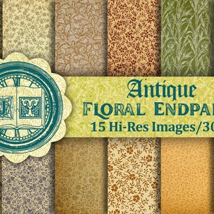 Junk Journal Antique Floral Endpapers, Digital Download, Downloadable, JPEG