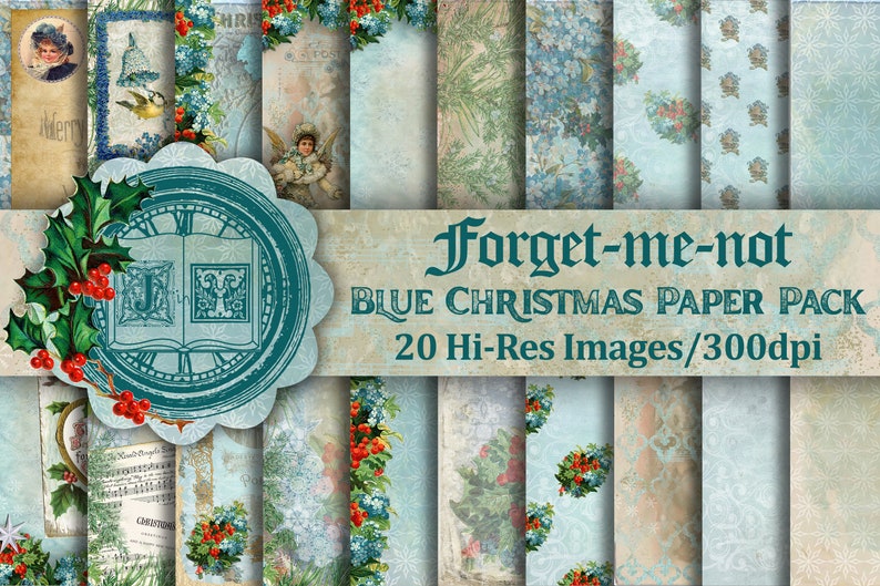 Forget-me-not Blue Christmas Paper Pack, A4 and Letter sizes, Di Forget-me-not Blue Christmas Paper Pack, A4 and Letter sizes, Di