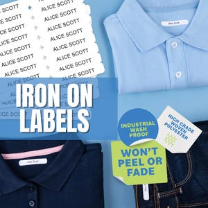 Custom Iron-On Name Labels: Washable Clothing Tags (2"x0.37")
