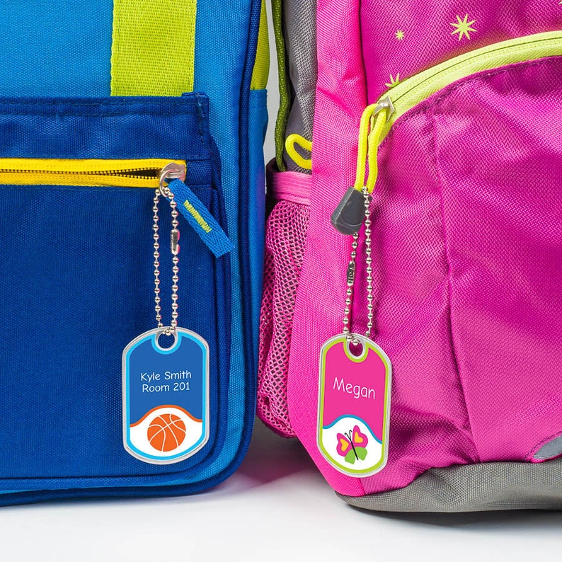 Kids Custom Metal Name Bag Tags or Luggage Tag With Chain Loop Etsy