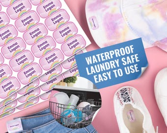 Personalized Waterproof Name Labels: Colorful Clothing Stickers (0.9"x0.6")