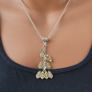 Peacock Pendant 16" Necklace with Faceted Crystal, many colors