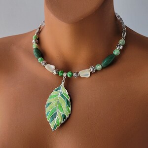 Necklace Choker, Bracelet, Earring, 3 pcs, Memory Wire, Green Leaf Inlay, Handmade Necklace, Statement Piece, Fresh Water Pearls