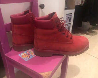 all red timberlands boots