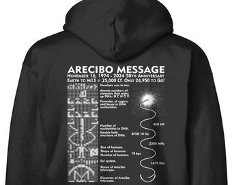 Arecibo Message to M13 1974 - 2024 50th Anniversary Radio Astronomy Men's Hoodie Screen Printed