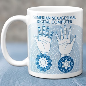 Ancient Sumerian Sexagesimal Digital Computer - Finger-Counting Math Dactylonomy Metrology Gift Coffee Mug - 11 Or 15 oz Mug