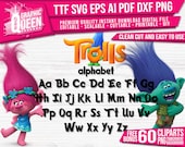 Trolls font ttf Installable on PC, Trolls alphabet, Trolls SVG, Trolls letters,decal,vinyl,stencil, Trolls Printable Clipart png dxf pdf eps