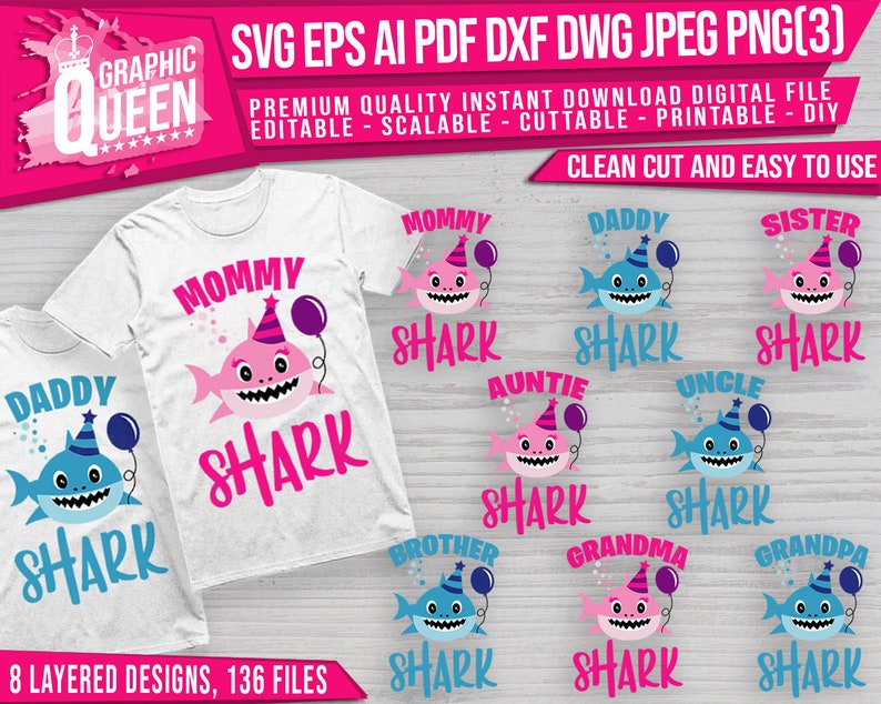 Download Family Shark Birthday SVG layered Mommy shark SVG Daddy | Etsy