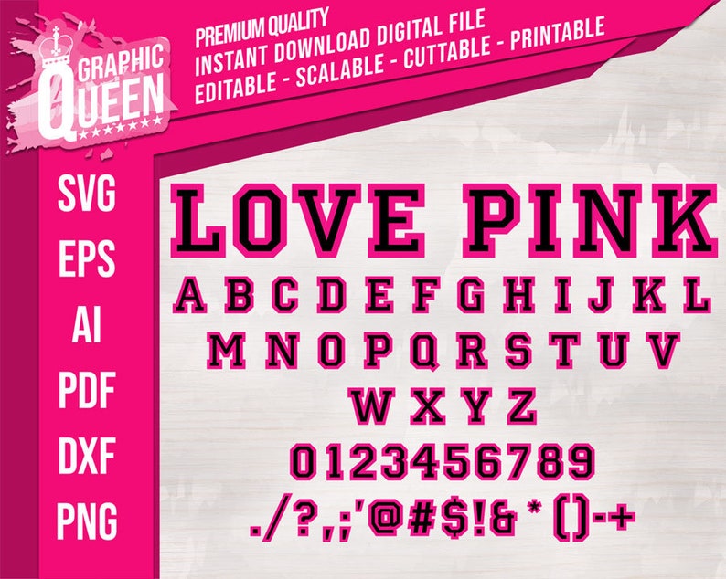 Download Love Pink Font Svg File Love Pink Letter College Varsity Sport Printable Font Decal Alphabet Cricut Silhouette U2013eps Dxf Png Pdf Ai Files Diy Clip Art Art Collectibles Delage Com Br
