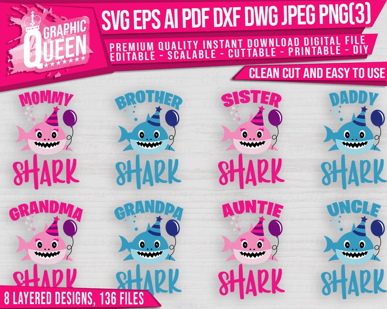 Download Family Shark Birthday SVG layered Mommy shark SVG Daddy | Etsy