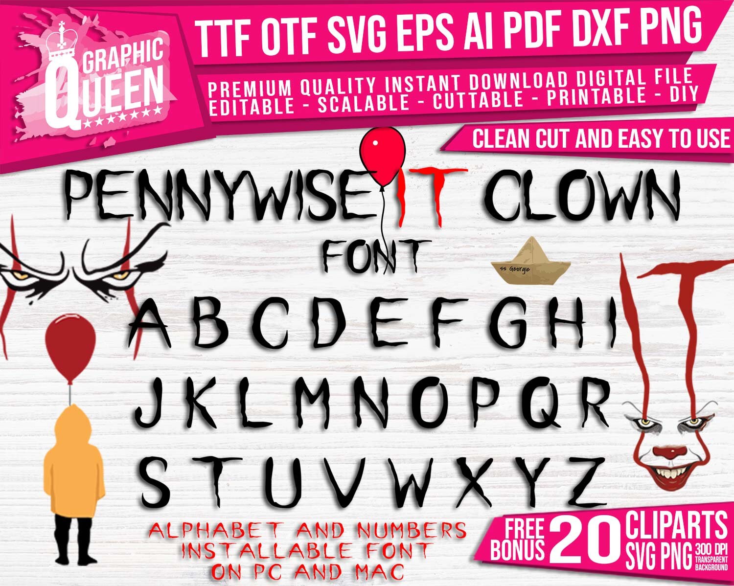 Download Pennywise Svg Font Ttf Otf Stephen King It Movie Georgie Etsy