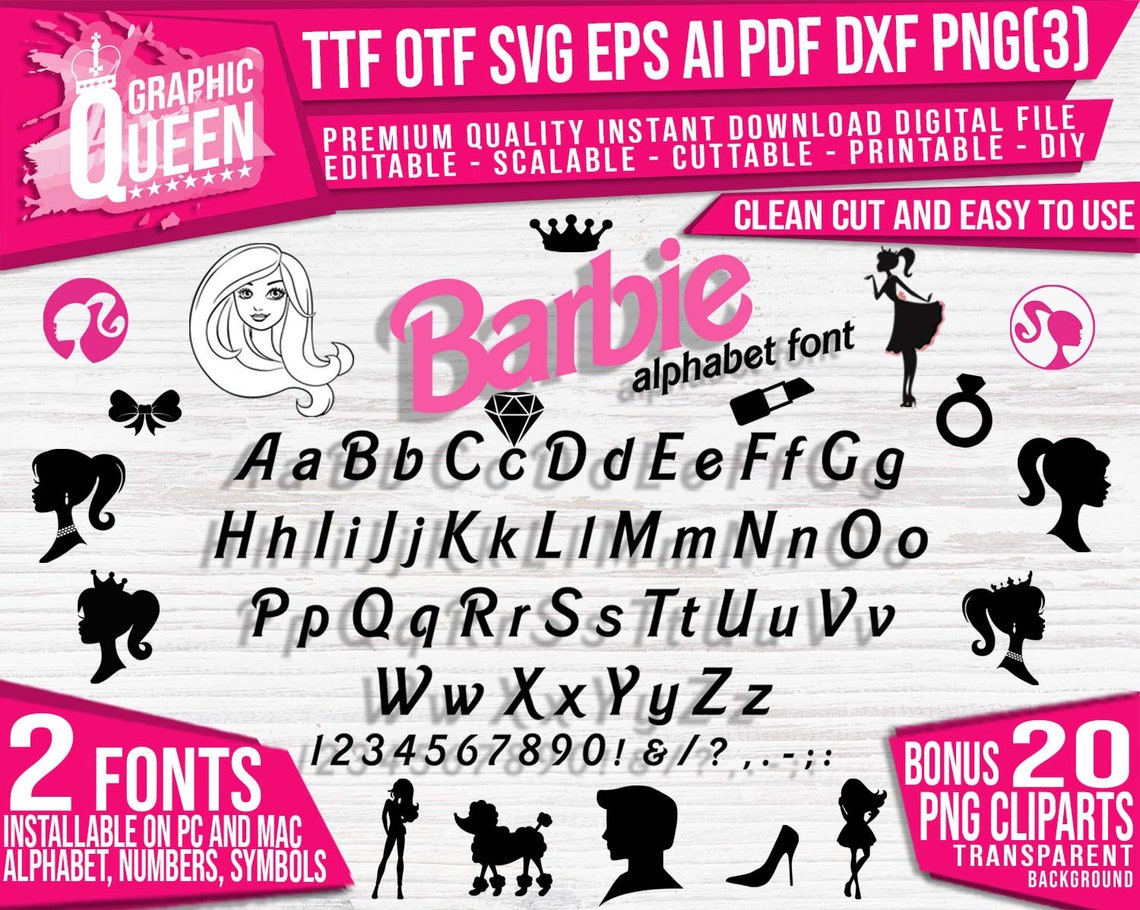 2 Barbie Font 2 Barbie Alphabet Ttf And Otf Downloadable And Etsy Uk