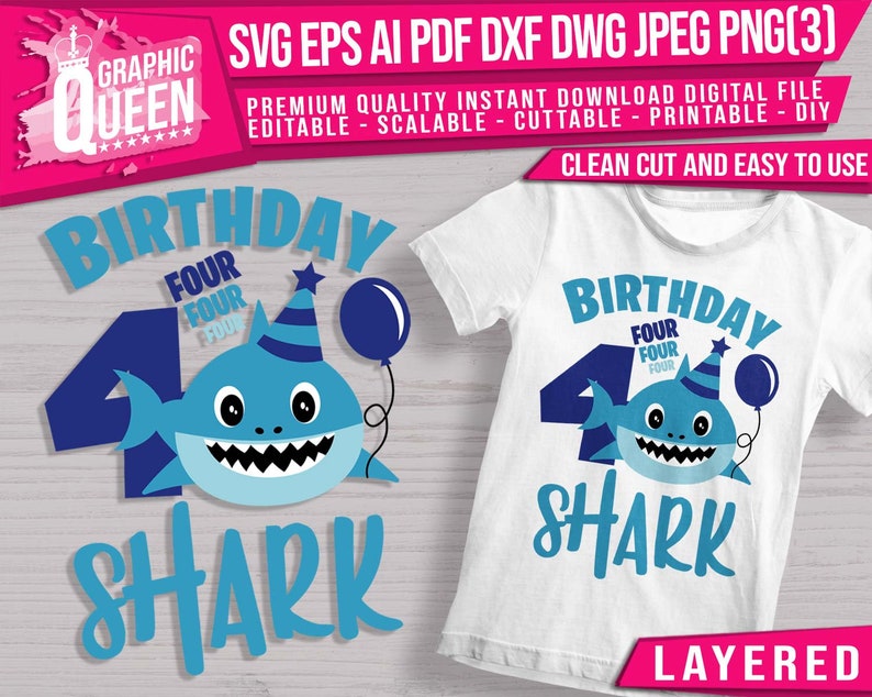 Download Boy Shark 4 Birthday SVG layeredBoy shark 4th Birthday | Etsy