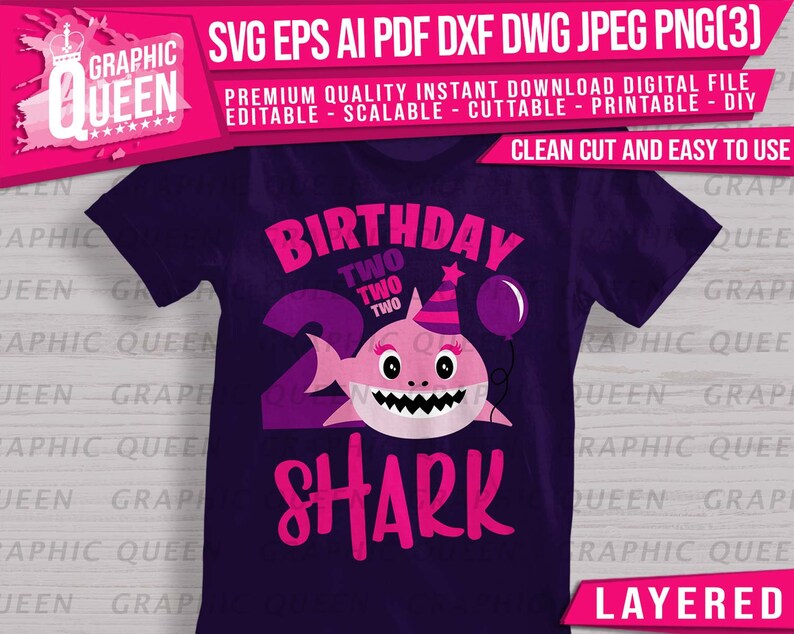 Download Girl Shark 2 Birthday SVG layeredGirl shark 2nd Birthday ...