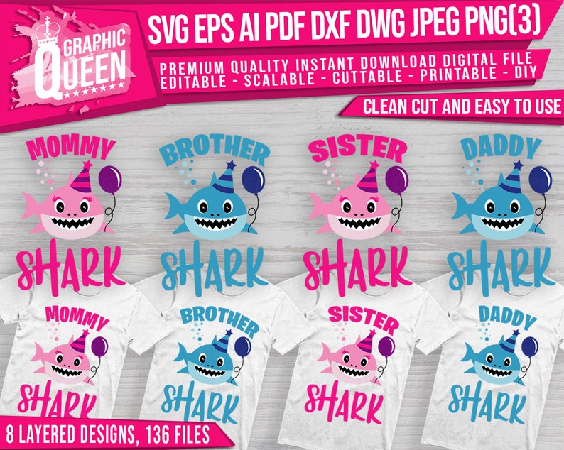 Download Family Shark Birthday SVG layered Mommy shark SVG Daddy | Etsy